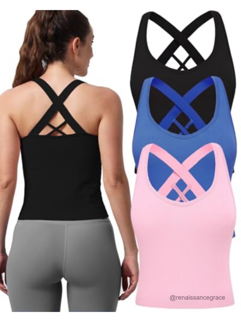 Seamless Strappy Crop Tank Top Built In Bra Yoga Workout